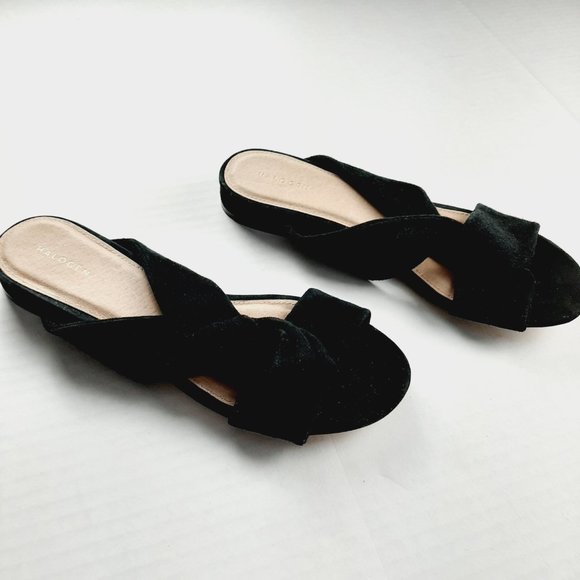 Halogen Women's Twist Front Sandals Size 7 Black Suede Slip-On 1" Heel - Picture 2 of 9